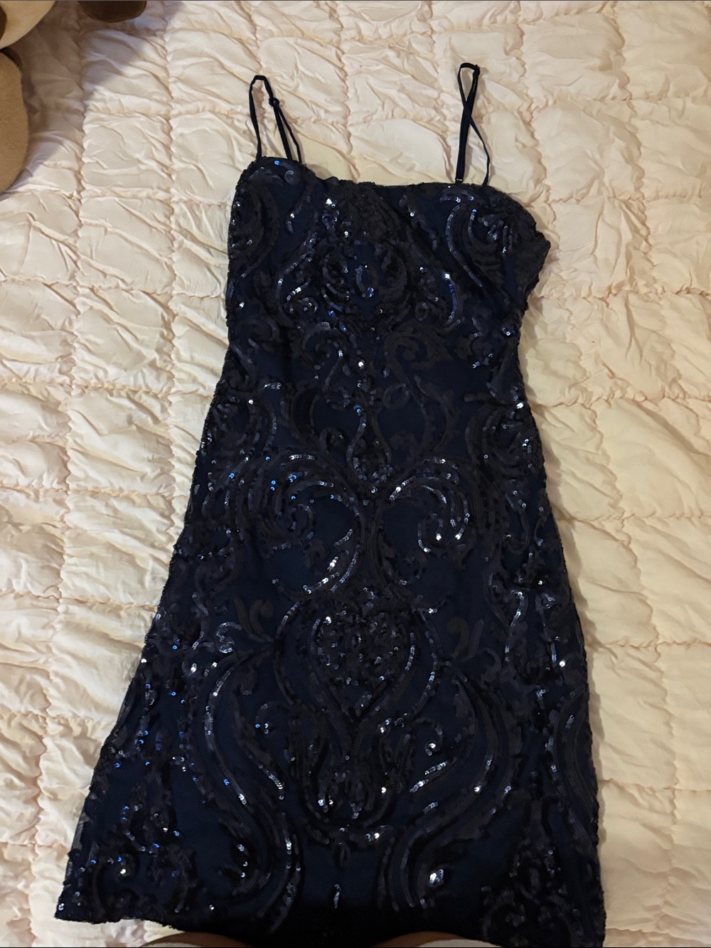 B Darlin Navy Sequin Spaghetti Strap Mini Dress